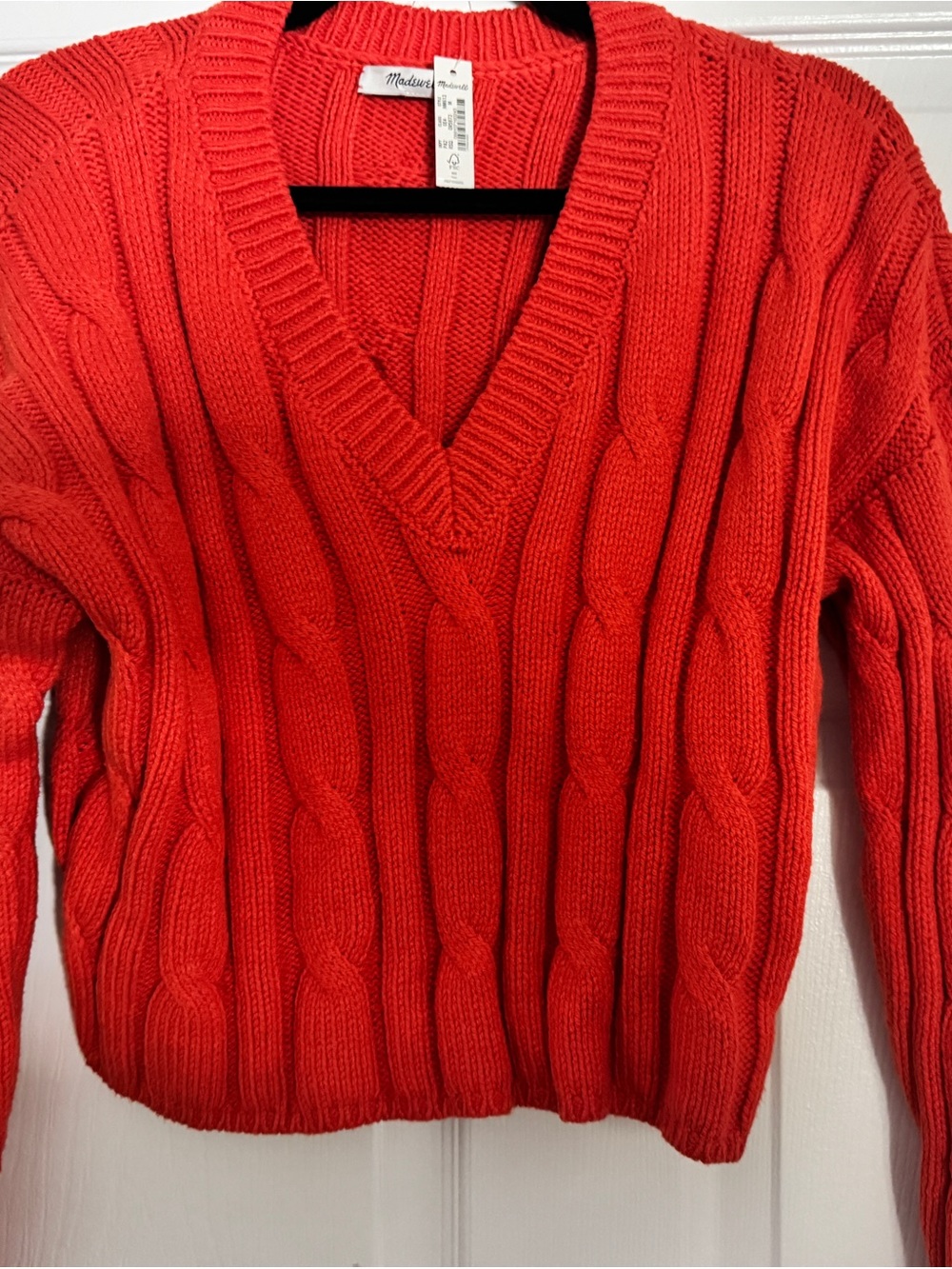 Madewell Burnt Orange/Red V-Neck Cable Knit Sweater
